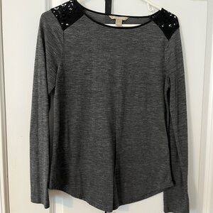 Banana Republic Charcoal Long Sleeve Top with Black Details